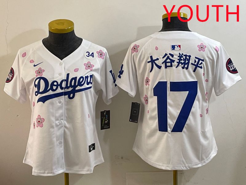 Youth Los Angeles Dodgers #17 Ohtani White Sakura Edition 2025 Nike MLB Jersey style 13->youth mlb jersey->Youth Jersey